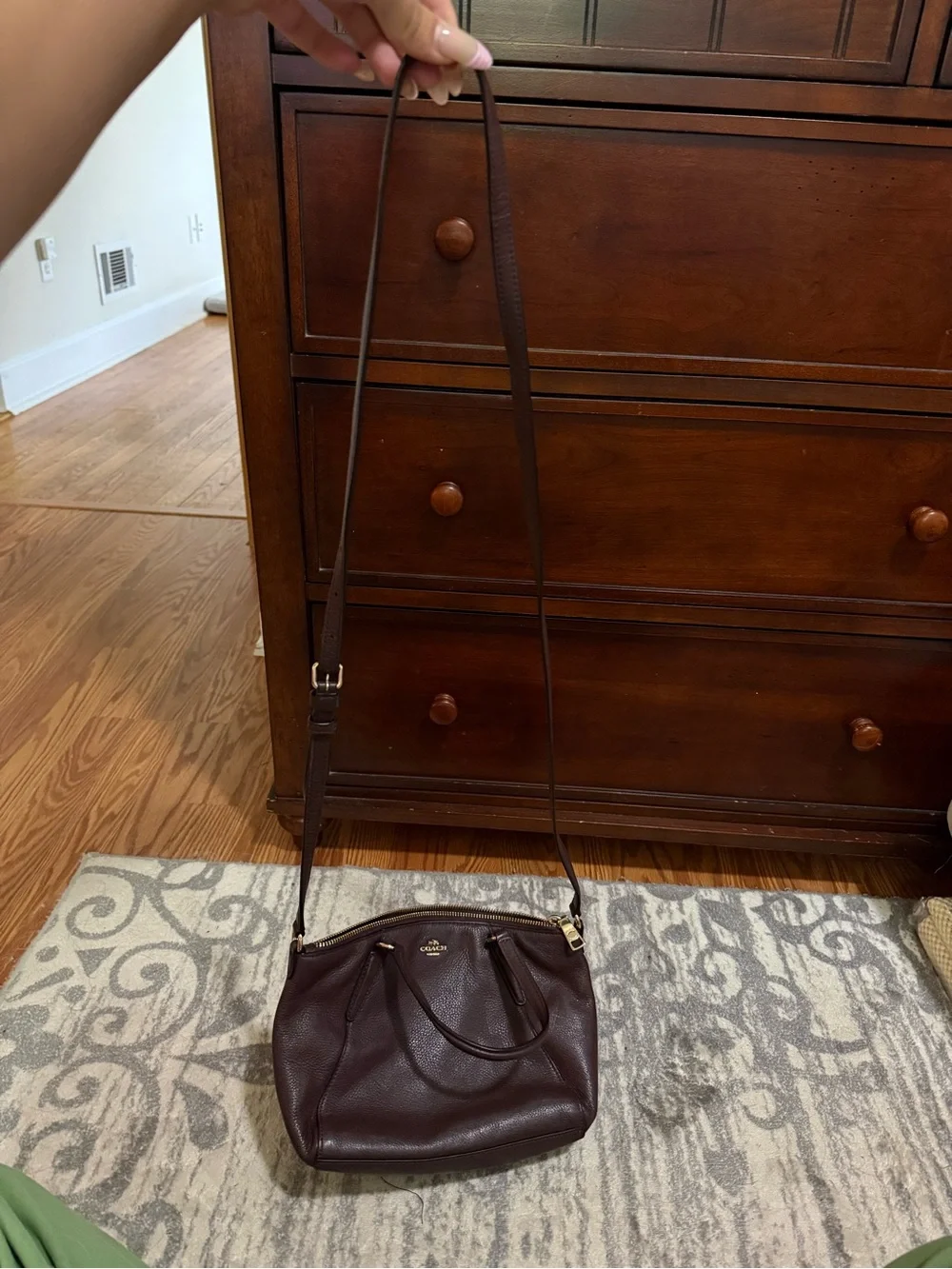 Coach Pebbled Leather Satchel in Dark Brown with Gold Hardware